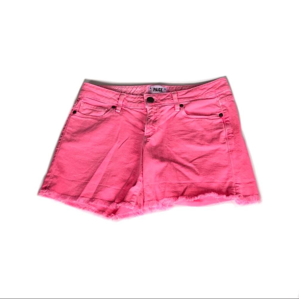 PAIGE Jimmy Jimmy Denim Shorts Neon Pink 24